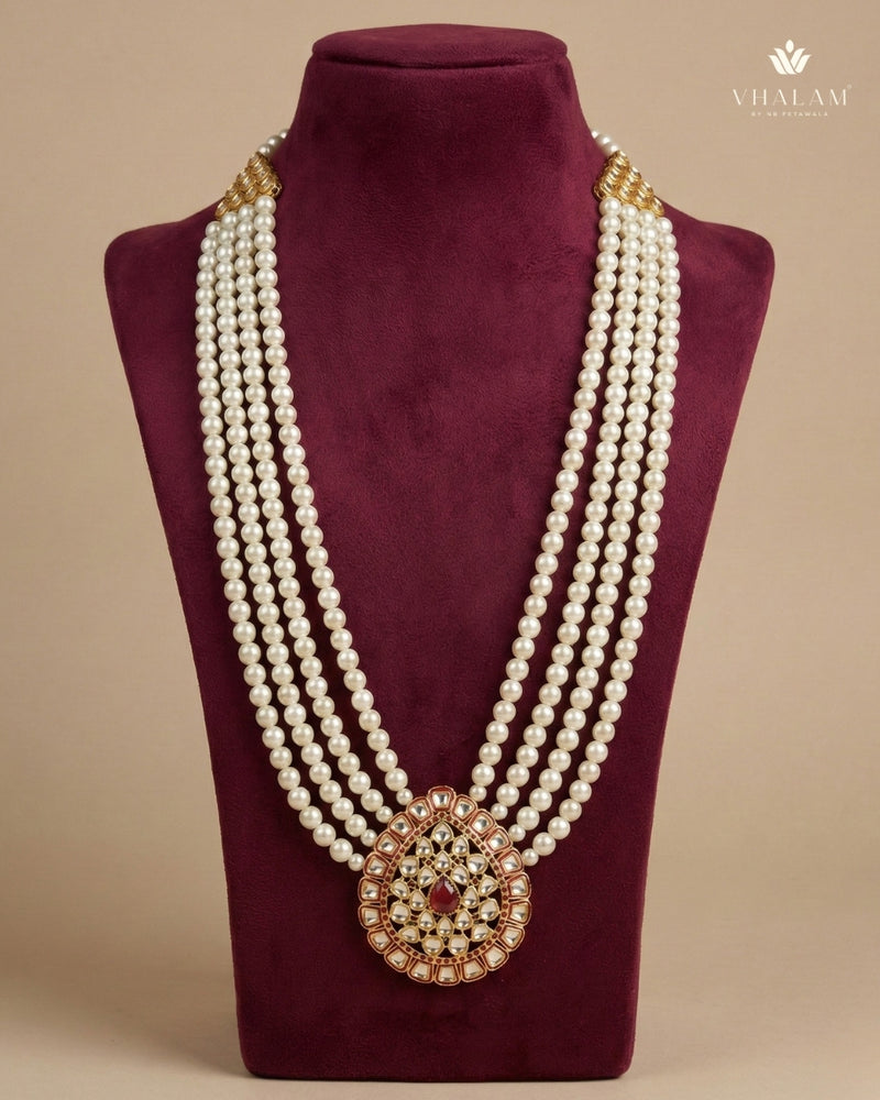 Dulha Pearl & Ruby-Kundan Pendant Mala