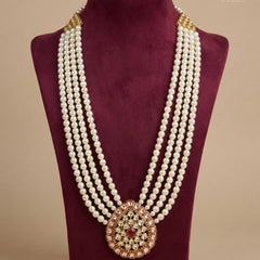 Dulha Pearl & Ruby-Kundan Pendant Mala