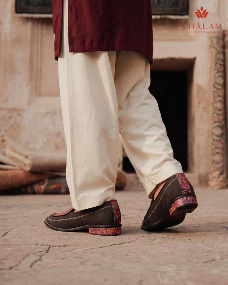 Handcrafted Maharaja Printed Maroon Wedding Loafers