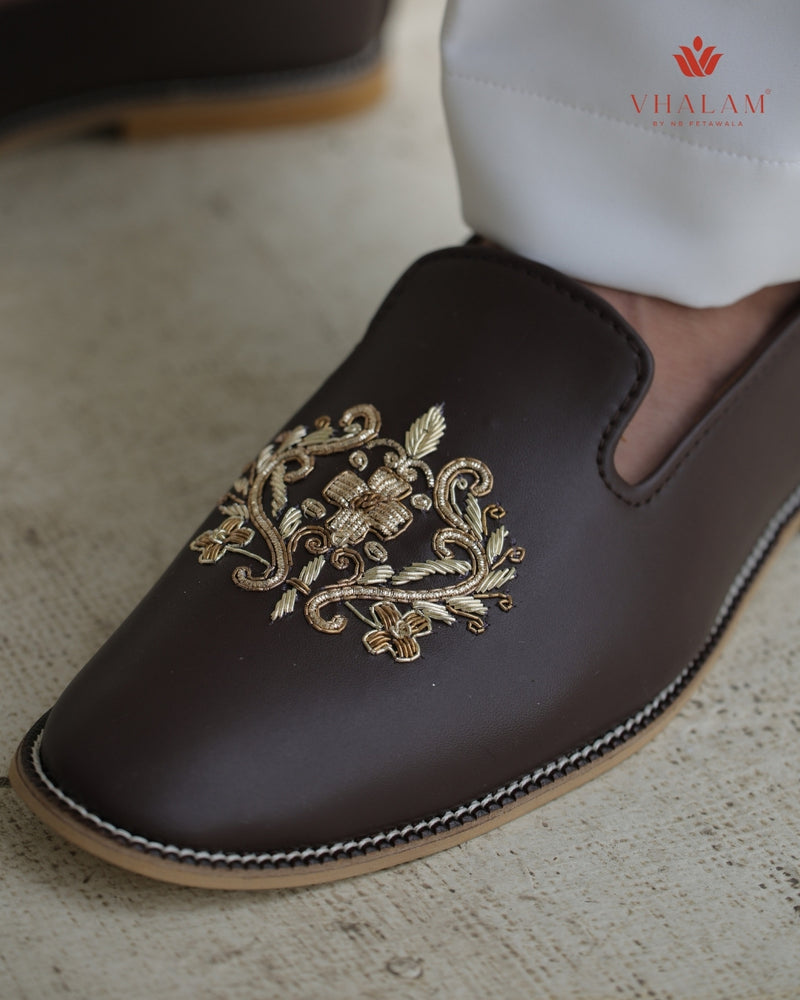 Dark Brown Handmade Loafer-Pattern Mojdi for Groom