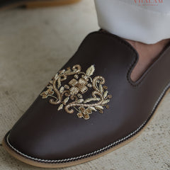 Dark Brown Handmade Loafer-Pattern Mojdi for Groom