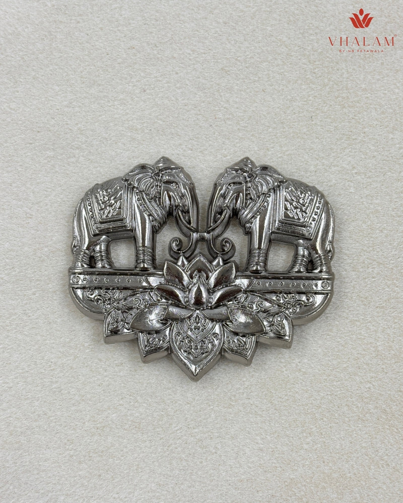 Heritage Lotus Elephant Silver Button & Brooch Set