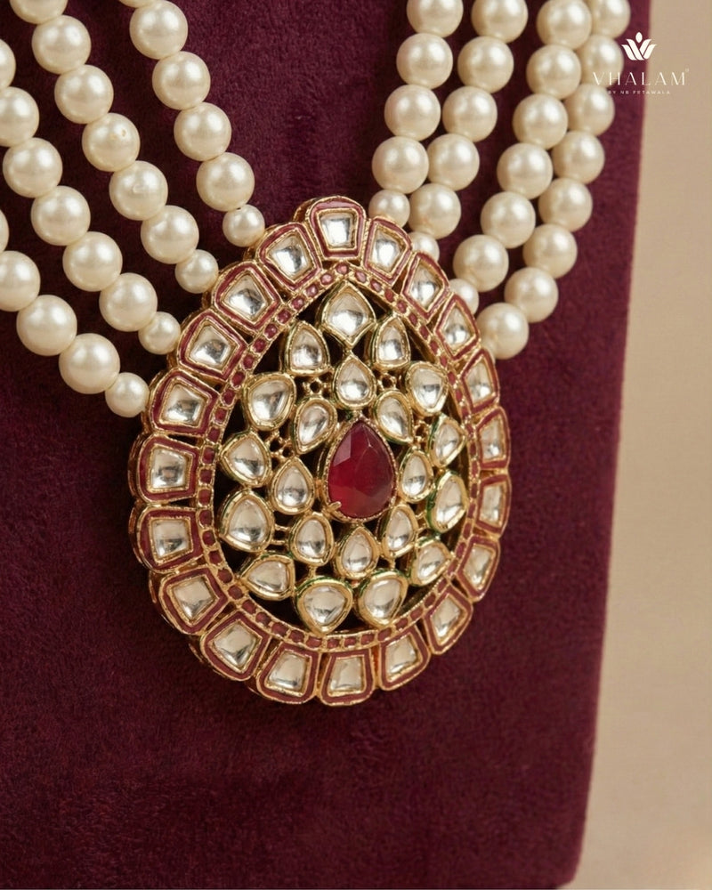 Dulha Pearl & Ruby-Kundan Pendant Mala
