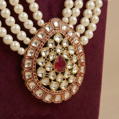 Dulha Pearl & Ruby-Kundan Pendant Mala
