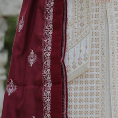 Deep Maroon Shawl for Groom with Embroidered Border