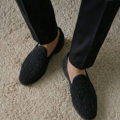 Sunbird Midnight Suede Hand-Beaded Paisley Loafers