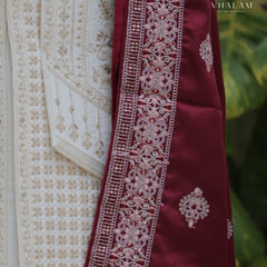 Deep Maroon Shawl for Groom with Embroidered Border