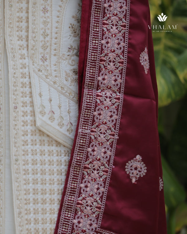Deep Maroon Shawl for Groom with Embroidered Border