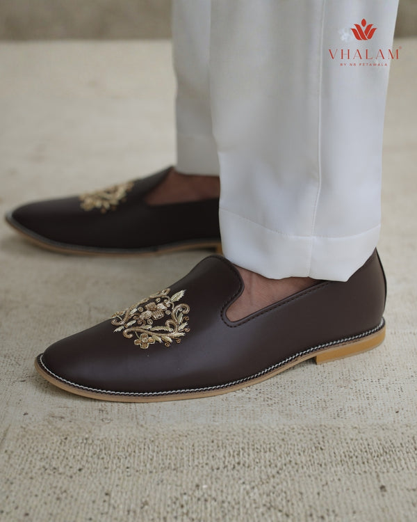 Dark Brown Handmade Loafer-Pattern Mojdi for Groom