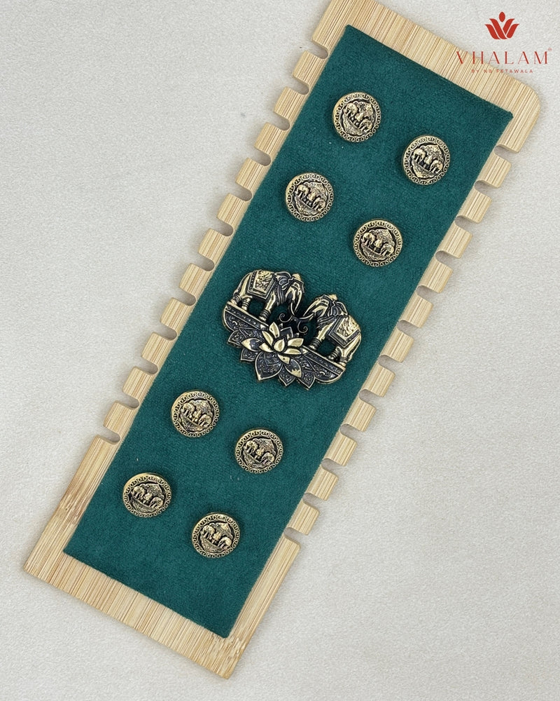 Heritage Lotus Oxy Elephant Antique Button & Brooch Set