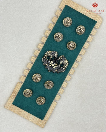 Heritage Lotus Oxy Elephant Antique Button & Brooch Set