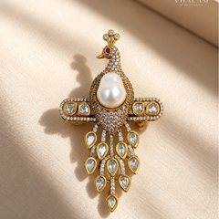 Mayura Pearl Crystal Stone Suit Brooch