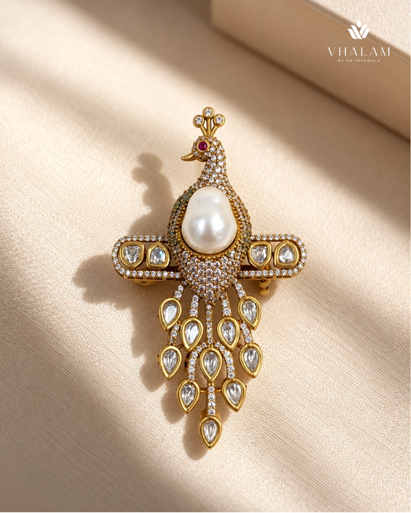 Mayura Pearl Crystal Stone Suit Brooch