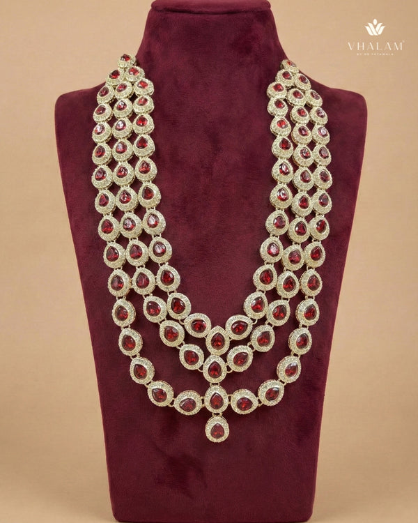 Triple-Tiered Crimson Ruby & Polished Gold Mala