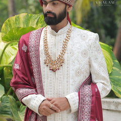 Deep Maroon Shawl for Groom with Embroidered Border