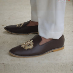 Dark Brown Handmade Loafer-Pattern Mojdi for Groom
