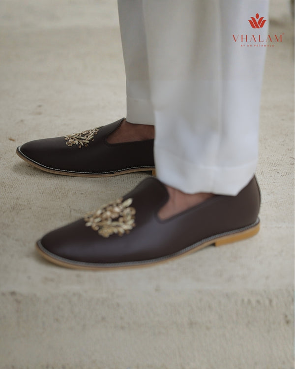 Dark Brown Handmade Loafer-Pattern Mojdi for Groom
