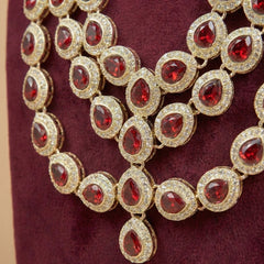 Triple-Tiered Crimson Ruby & Polished Gold Mala