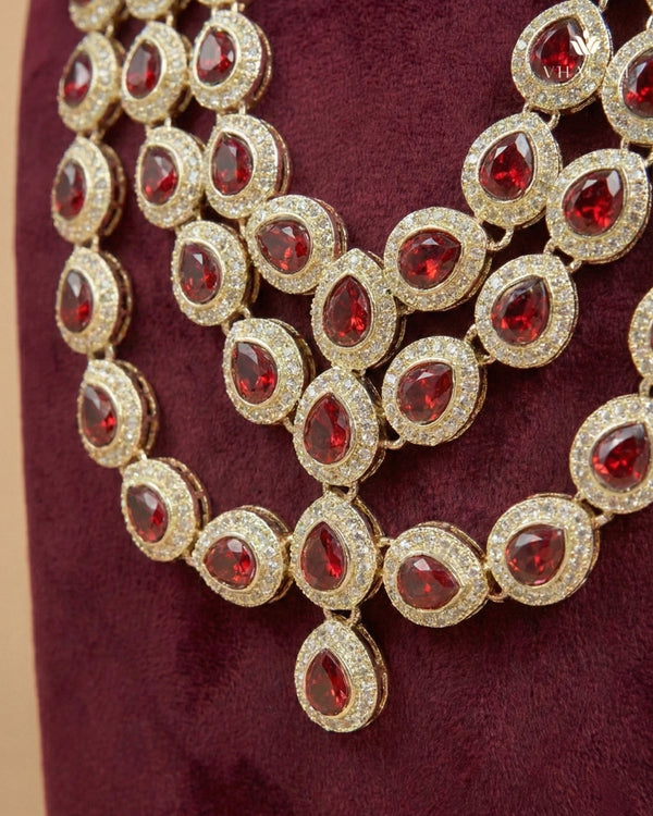 Triple-Tiered Crimson Ruby & Polished Gold Mala