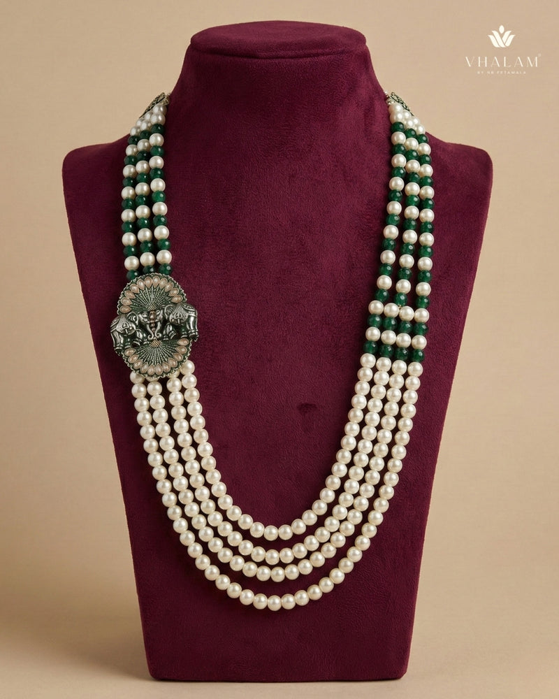 Dulha Royal Emerald & Pearl Elephant Brooch Mala