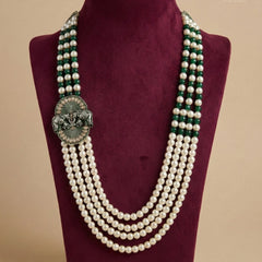 Dulha Royal Emerald & Pearl Elephant Brooch Mala