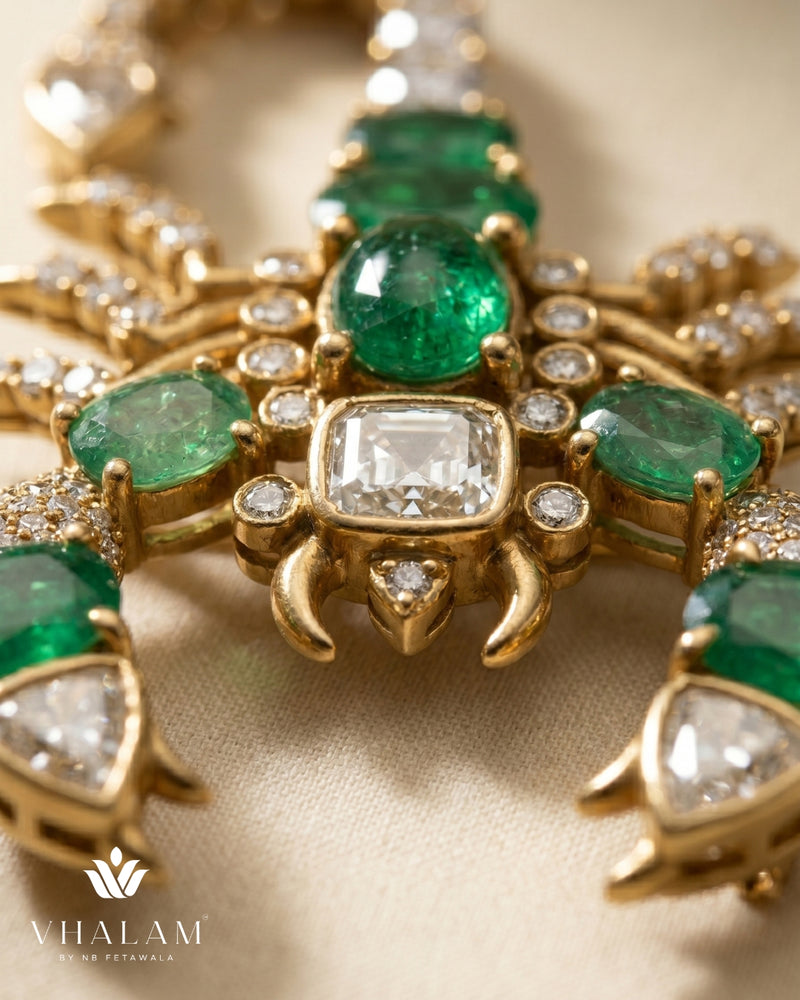 Vrishchik Emerald Green Brooch