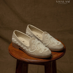 Skylark Hand-Beaded Floral Scroll Suede Loafers