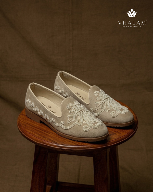 Skylark Hand-Beaded Floral Scroll Suede Loafers