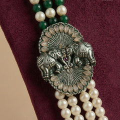 Dulha Royal Emerald & Pearl Elephant Brooch Mala