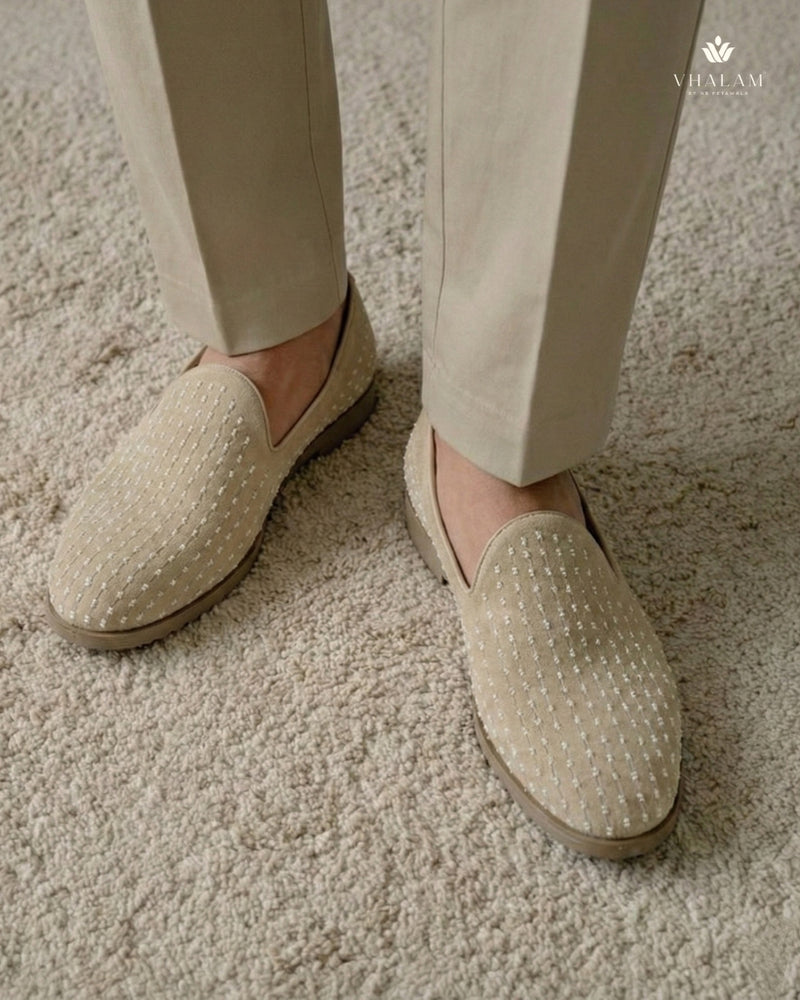 Lapwing Linear Bead-Stitched Suede Loafers