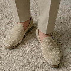 Lapwing Linear Bead-Stitched Suede Loafers