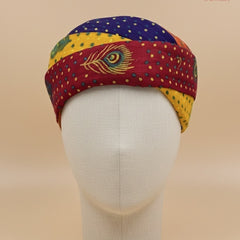 Multicolored Rajasthani Pagdi with Peacock Feather & Bandhani Print