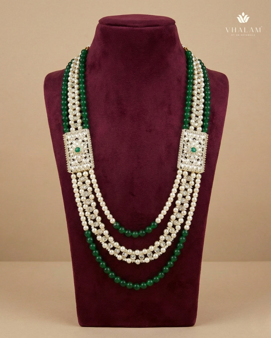 Dulha Green & Pearl Rectangular Brooch Mala – Vhalam