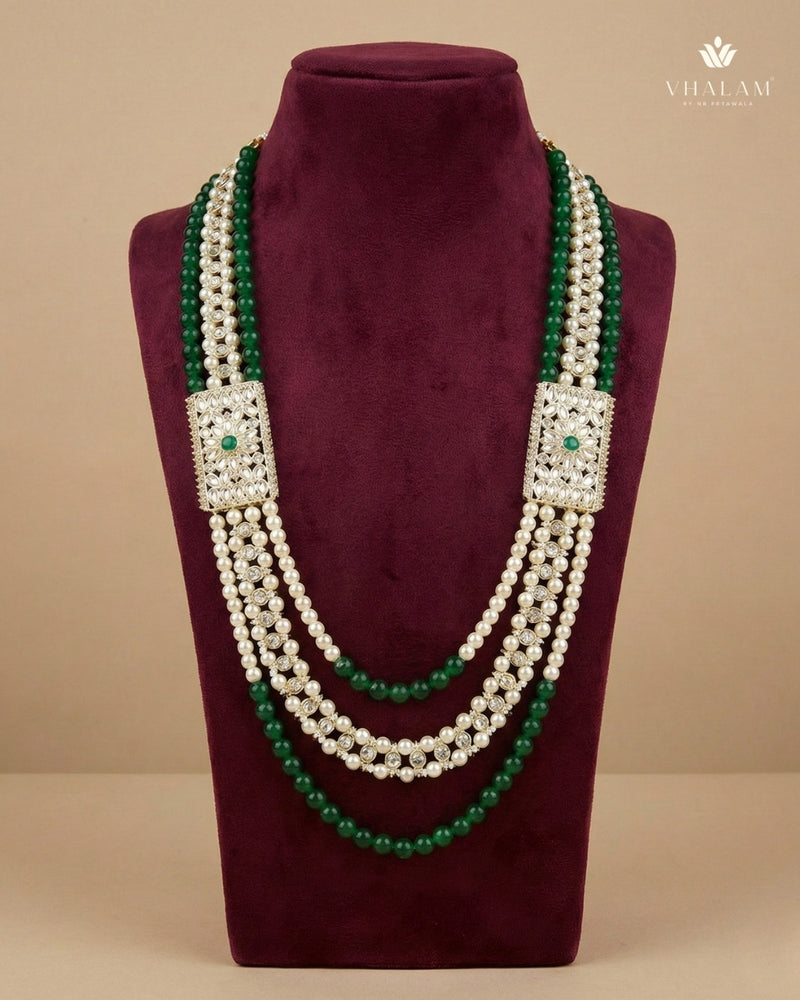 Dulha Green & Pearl Rectangular Brooch Mala