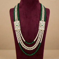Dulha Green & Pearl Rectangular Brooch Mala
