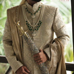 Regal Gold-Toned Shawl with Intricate Handwork