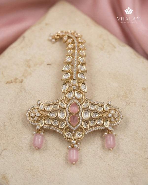 Blush Pink Kundan Kalangi with Bead Drop