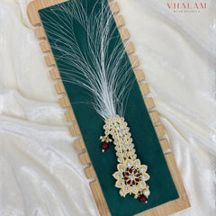 Maroon Floral Kundan Wedding Turban Brooch