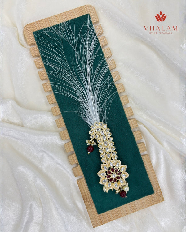 Maroon Floral Kundan Wedding Turban Brooch