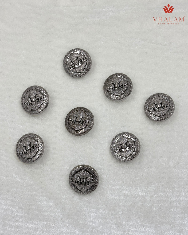 Shahi Gajraj Oxidized Silver Brooch & Button Set