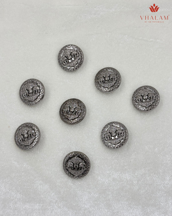 Shahi Gajraj Oxidized Silver Brooch & Button Set
