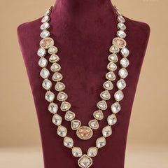 Emerald Peach Oval & Oversized Kundan 2-Layer Dulha Mala