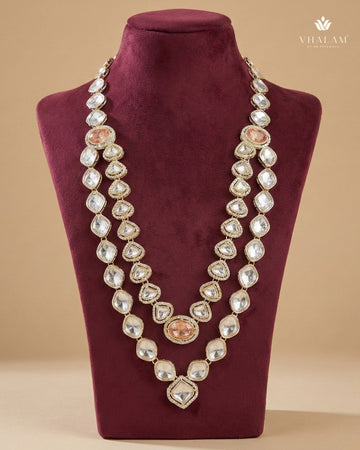 Emerald Peach Oval & Oversized Kundan 2-Layer Dulha Mala