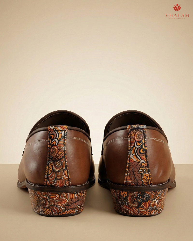Handcrafted Maharaja Printed Brown Wedding Loafers