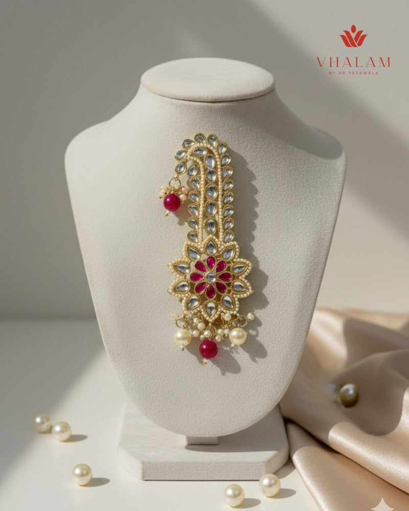 Pink Floral Kundan Wedding Turban Brooch