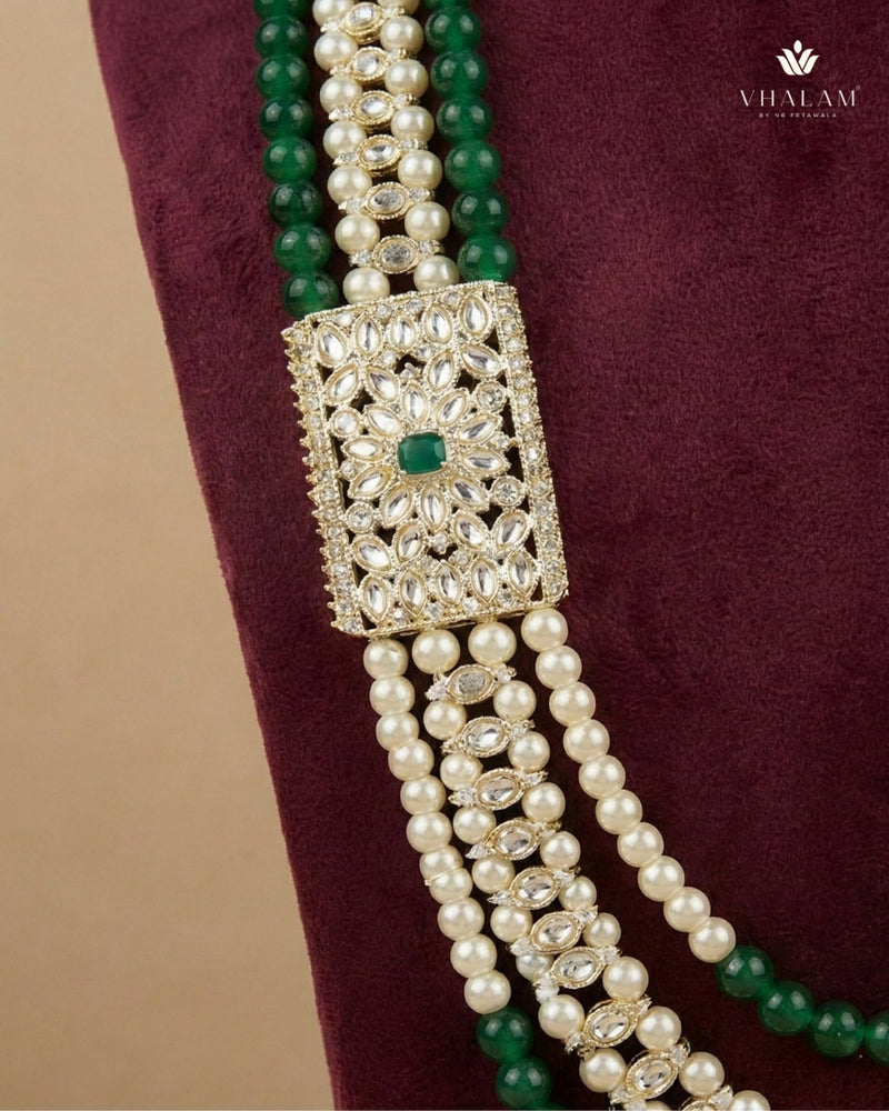 Dulha Green & Pearl Rectangular Brooch Mala