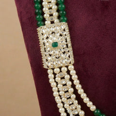 Dulha Green & Pearl Rectangular Brooch Mala