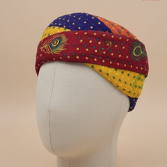 Multicolored Rajasthani Pagdi with Peacock Feather & Bandhani Print
