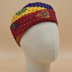 Multicolored Rajasthani Pagdi with Peacock Feather & Bandhani Print