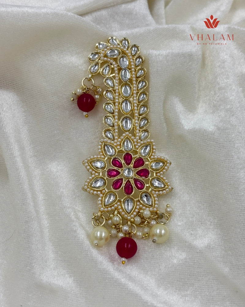 Pink Floral Kundan Wedding Turban Brooch